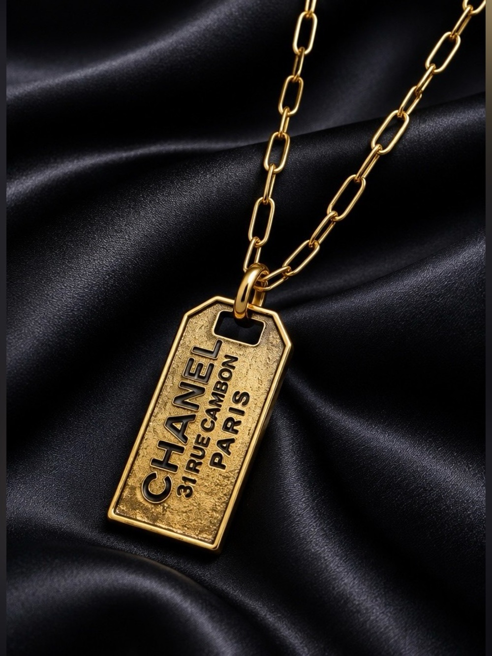 Gold Tag Pendant Necklace -‎ Logo Plate